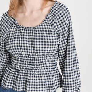 Madewell Top Blue Textured Windowpane Sophia Top Size XS NWT
